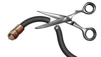 scissors cutting a cable