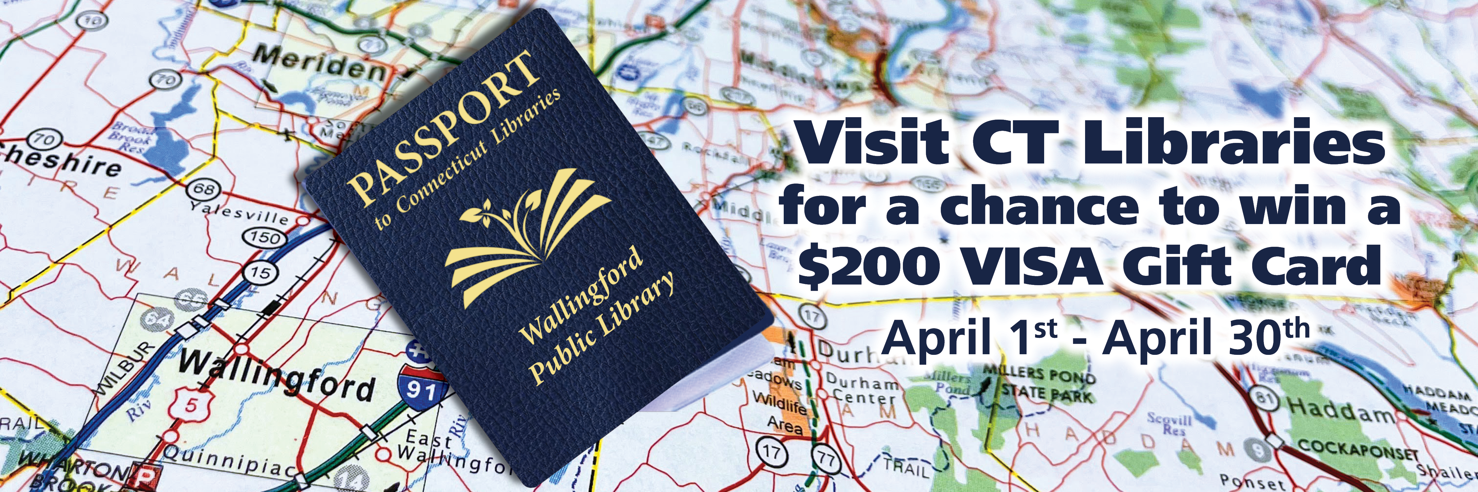 Image of Connecticut Libraries Passport on a Map of Connecticut