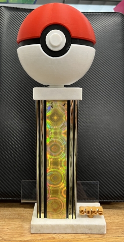 A golden trophy with a Pokeball on top