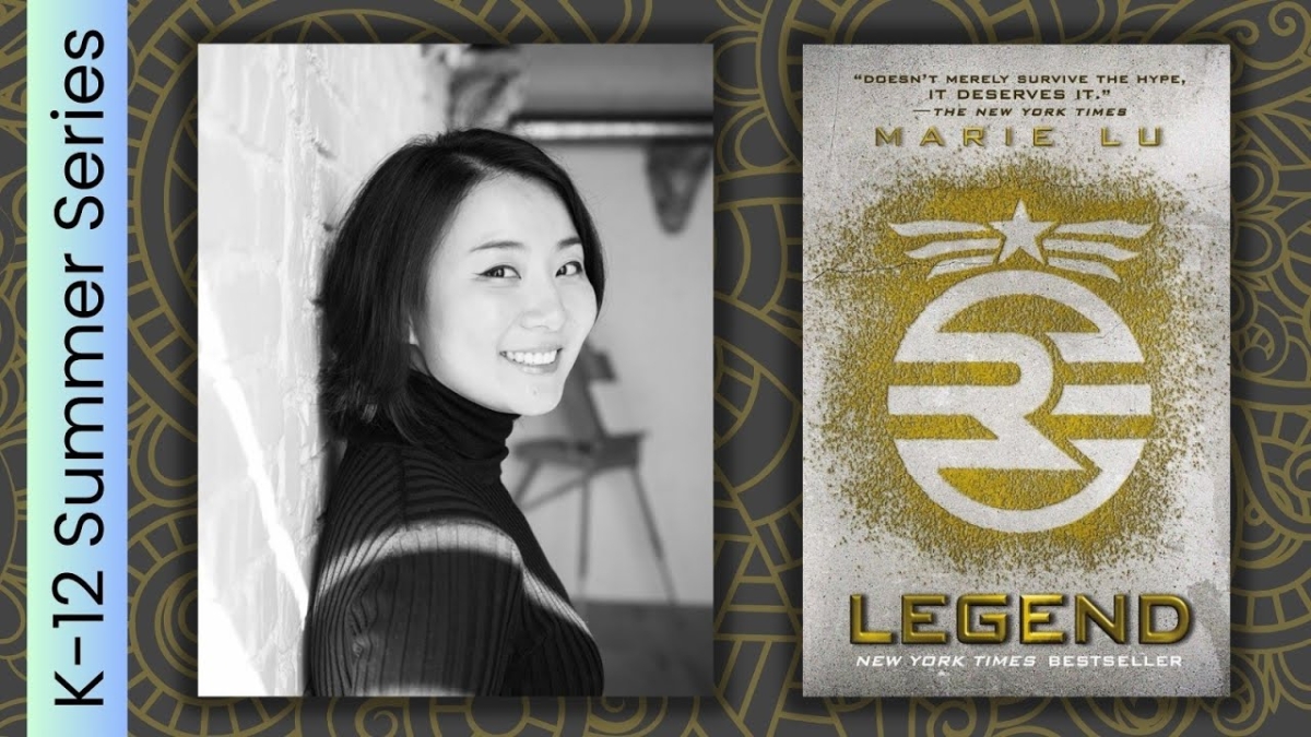 Author Marie Lu and the cover of her book Legend