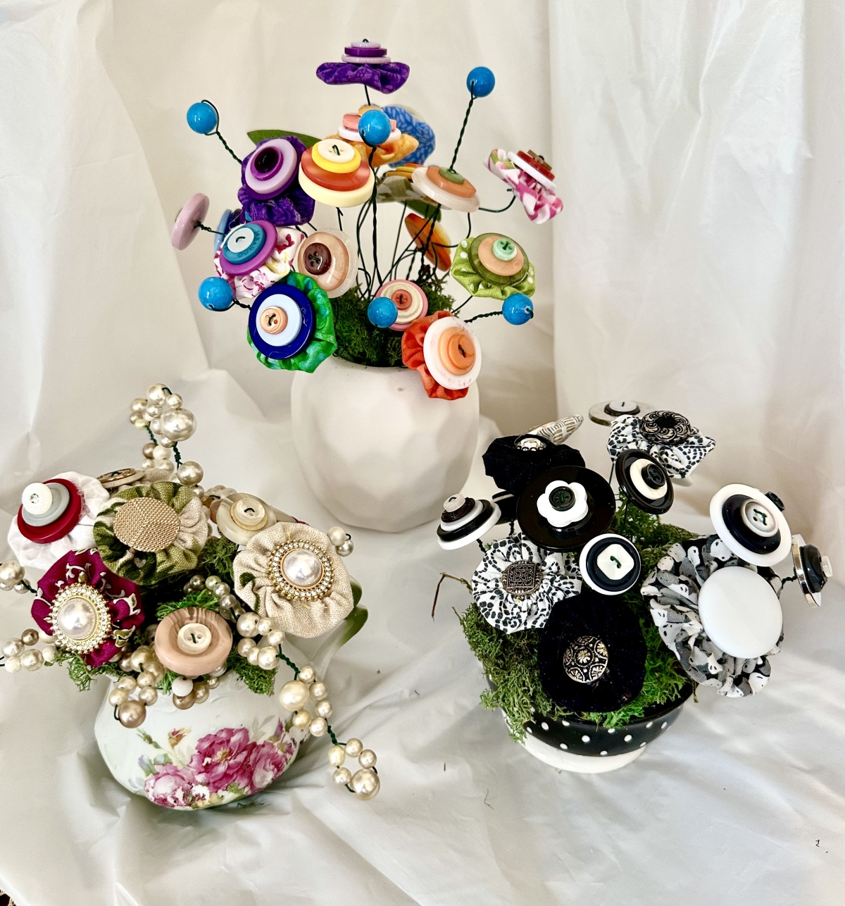 vintage button floral bouquets