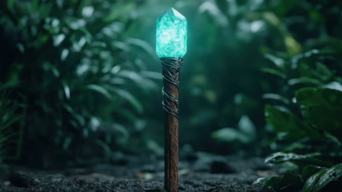 a glowing orb on top of a staff