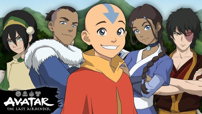 The characters of The Last Airbender standing shoulder to shoulder