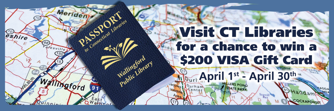 Image of Connecticut Libraries Passport over a map of Connecticut